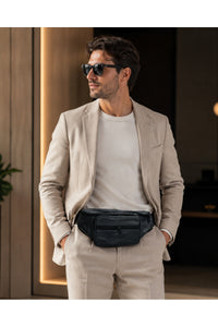 Genuine Leather Crossbody Waist Bag for Men – Multi-Pocket Adjustable Belt Bag with Zipper Compartments