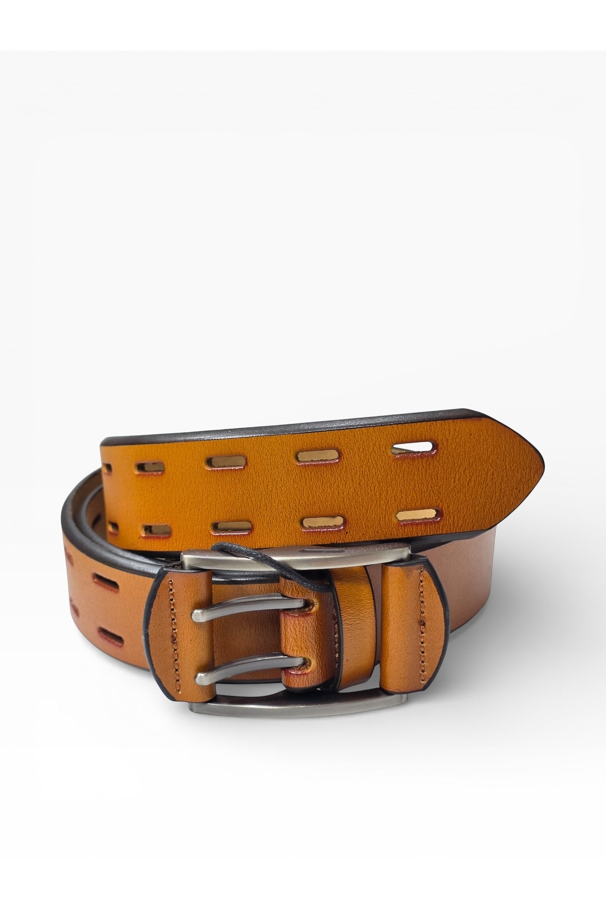 Men's Genuine Leather Belt – Double Prong Buckle & Dual-Row Perforations Secondary image