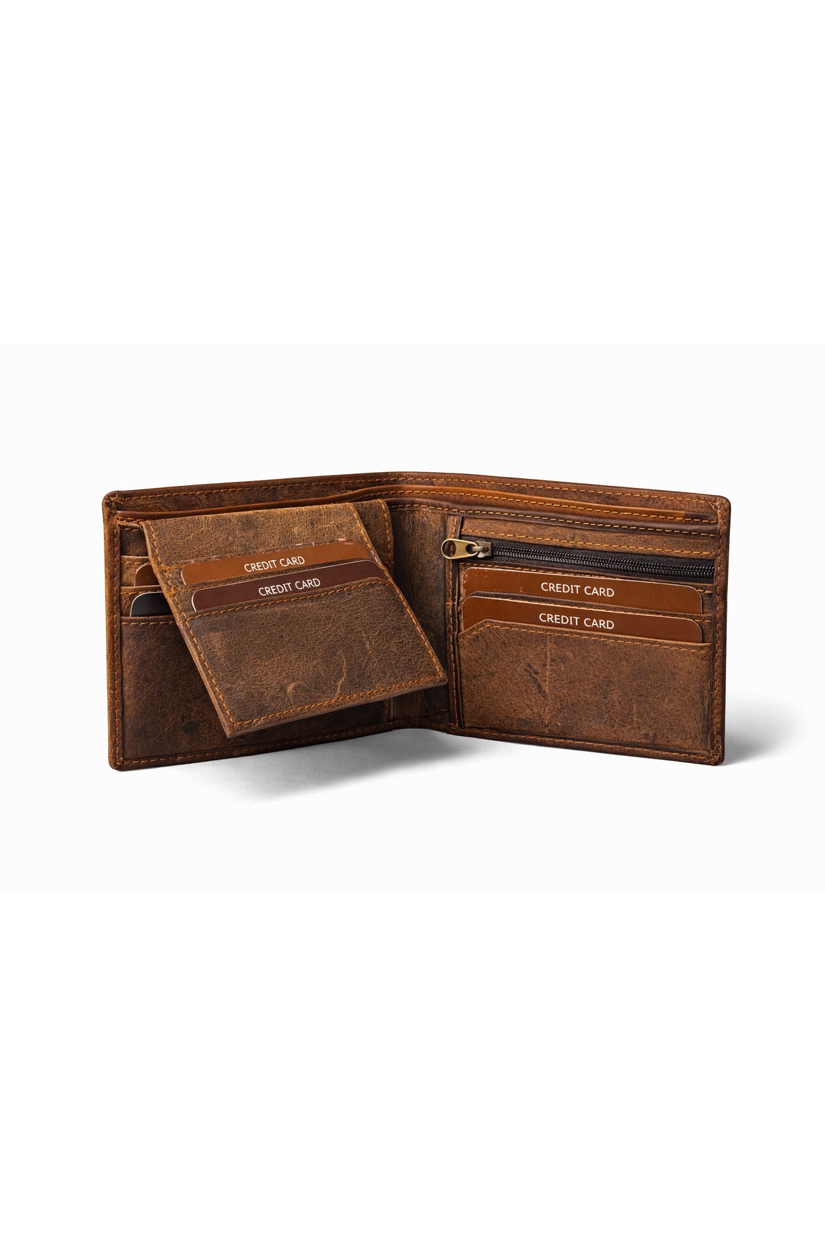 Men’s 100% Genuine Leather Wallet – Natural Vintage Bifold with Zipper Pocket Secondary image