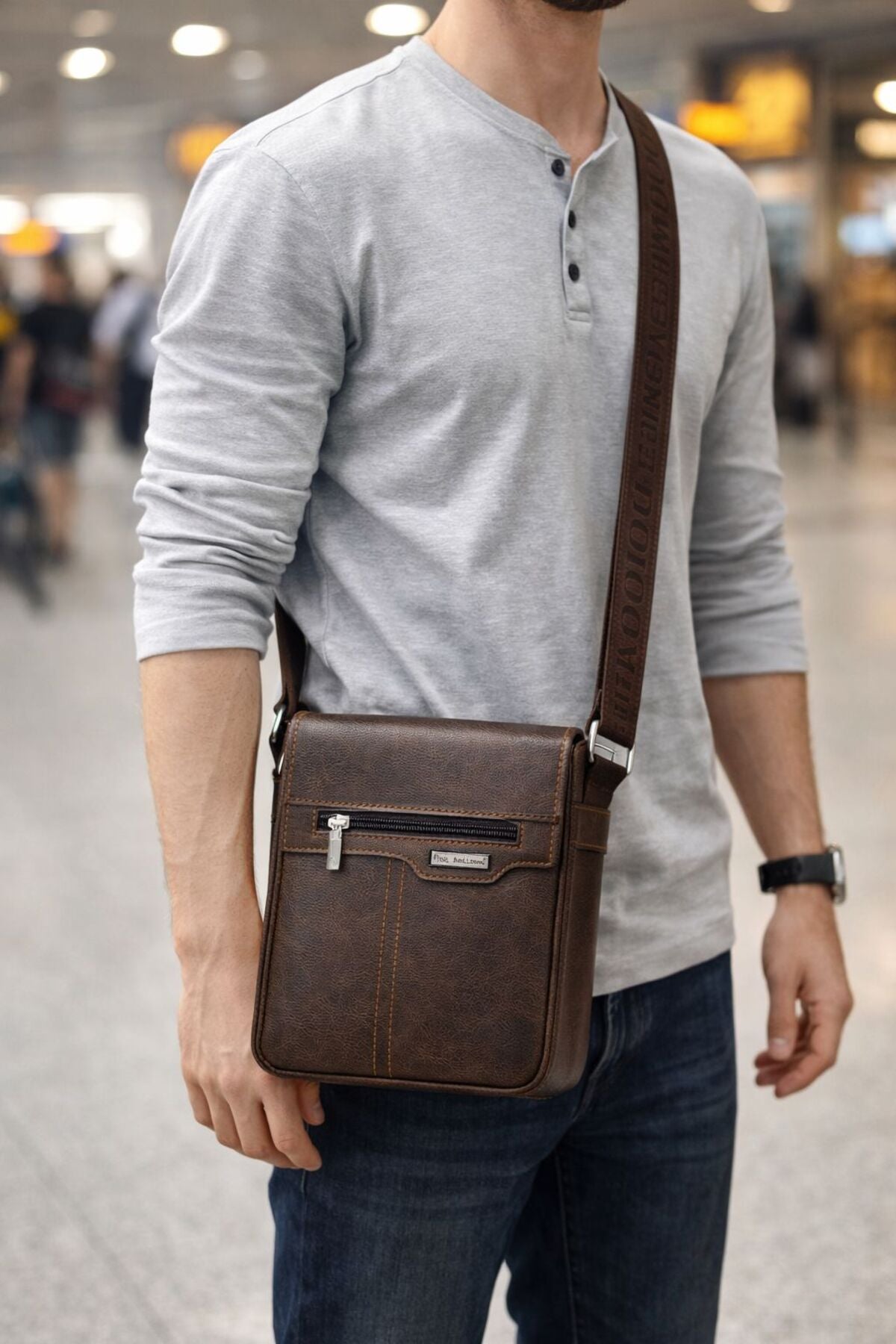 Men’s Crossbody Shoulder Bag | PU Leather Travel Messenger Bag with Adjustable Strap Secondary image