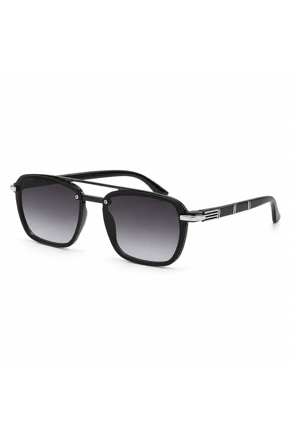 Premium Executive Double-Bridge Square Sunglasses for Men – Full-Rim Navigator Frame, Gradient Lenses & Architectural Metal Temple Detailing