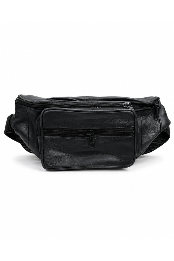 Genuine Leather Crossbody Waist Bag for Men – Multi-Pocket Adjustable Belt Bag with Zipper Compartments