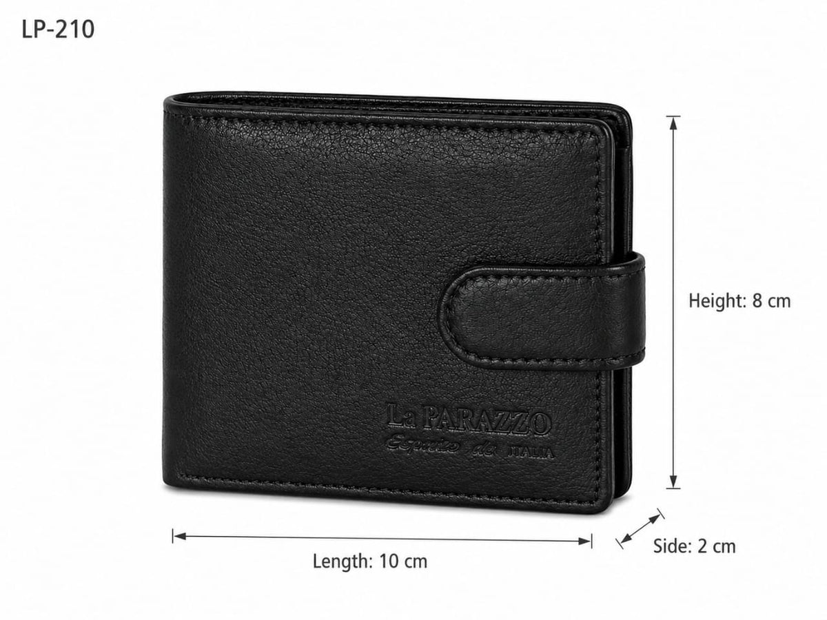 La Parazzo Premium Genuine Leather Men’s Wallet with Snap Closure, ID Window & Multi-Card Storage