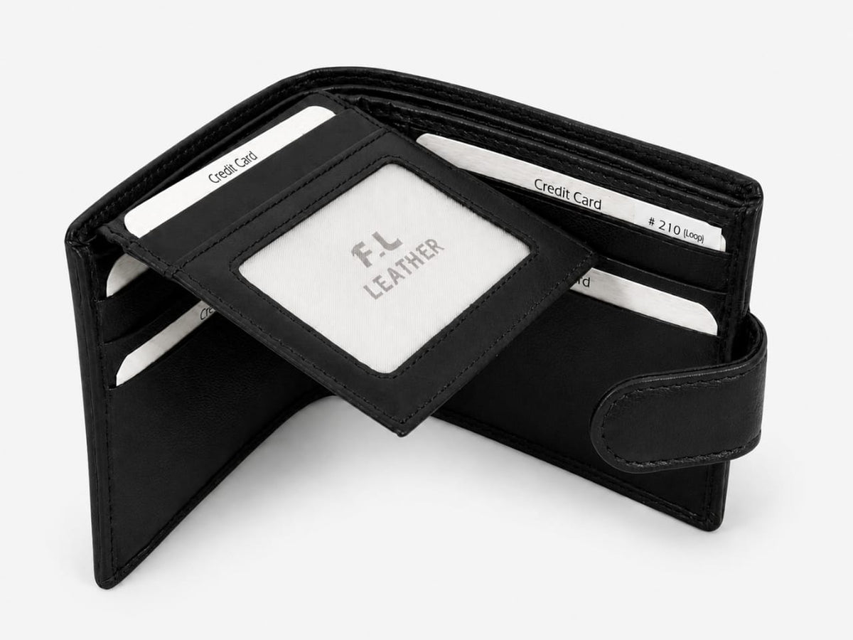 La Parazzo Premium Genuine Leather Men’s Wallet with Snap Closure, ID Window & Multi-Card Storage