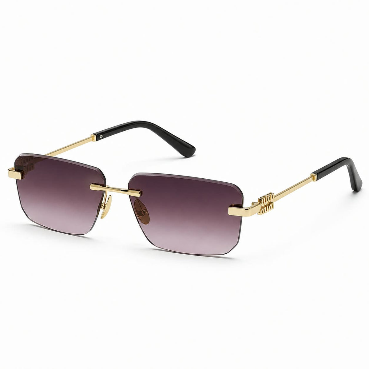 Premium Rimless Rectangular Sunglasses for Women – Elegant Metal Temple Fashion Eyewear