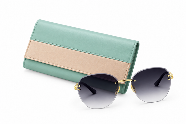 Women's Luxury Style Bundle – Oversized Gradient Sunglasses & Elegant Long Wallet (2-Piece Combo)