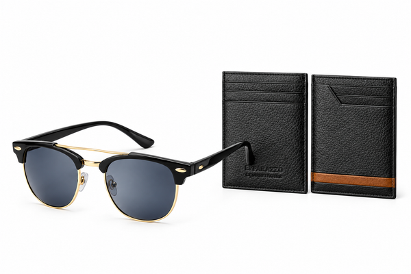 Retro Style Sunglasses & Leather Card Holder Combo for Men