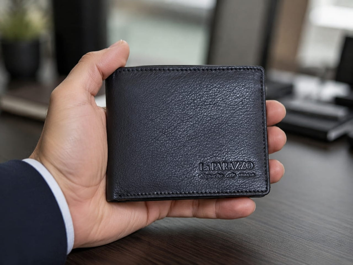 La Parazzo Premium Genuine Leather Men’s Bifold Wallet with Flip-Out Card Holder & Cash Compartment