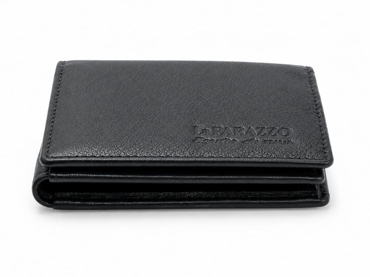 La Parazzo Premium 100% Genuine Leather Men’s Wallet – Compact Bifold Wallet with Card Slots, ID Window & Coin Pocket