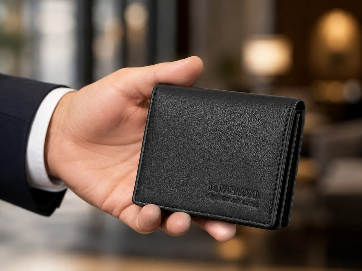 La Parazzo Premium 100% Genuine Leather Men’s Wallet – Compact Bifold Wallet with Card Slots, ID Window & Coin Pocket