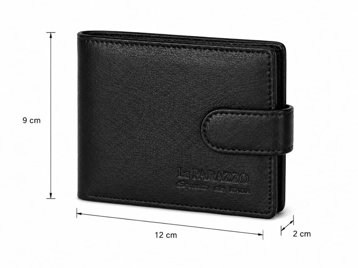 La Parazzo Premium Men’s Genuine Leather Wallet – Bifold Wallet with Snap Closure, Multiple Card Slots, ID Window & Cash Compartment