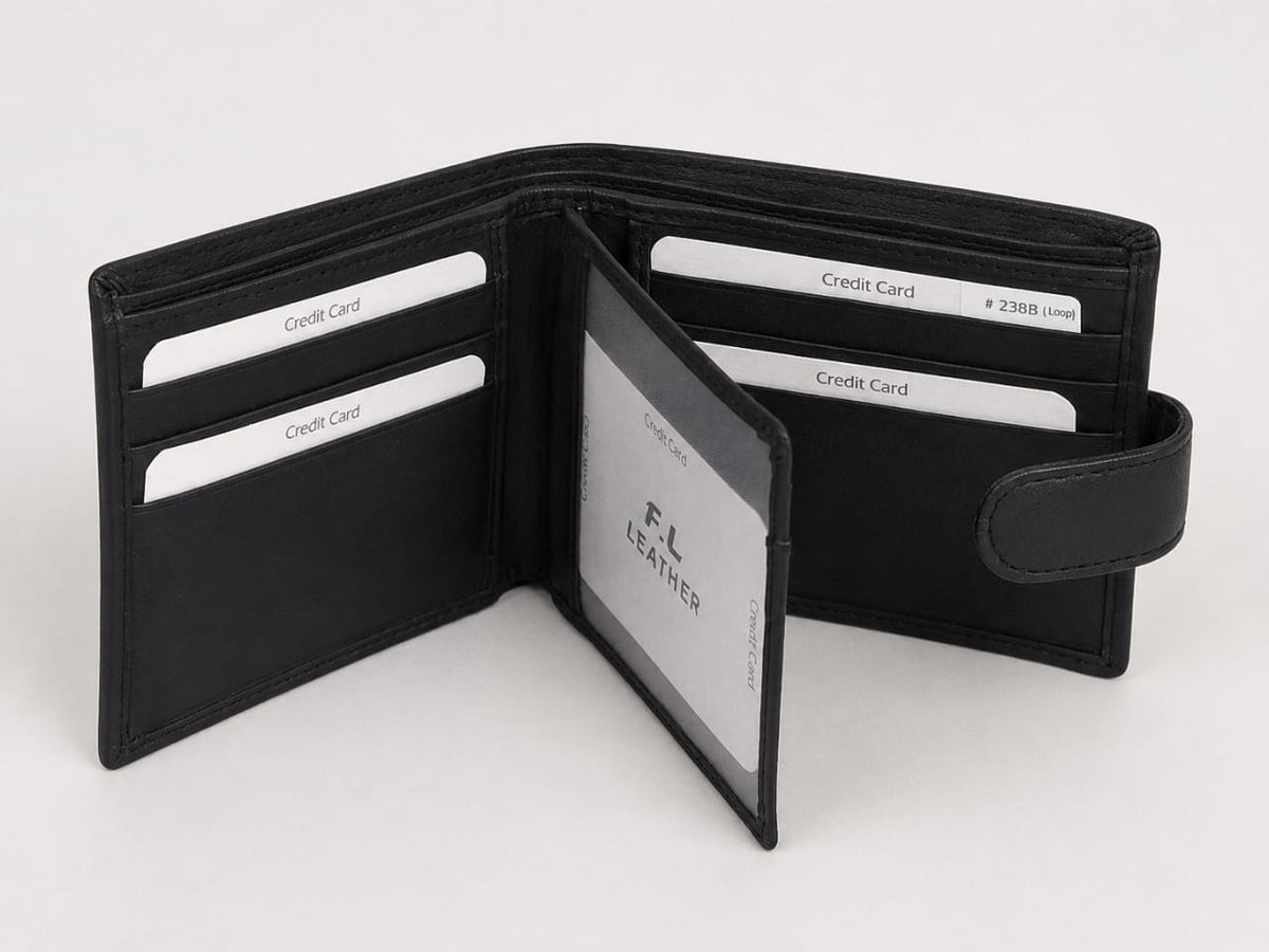 La Parazzo Premium Men’s Genuine Leather Wallet – Bifold Wallet with Snap Closure, Multiple Card Slots, ID Window & Cash Compartment