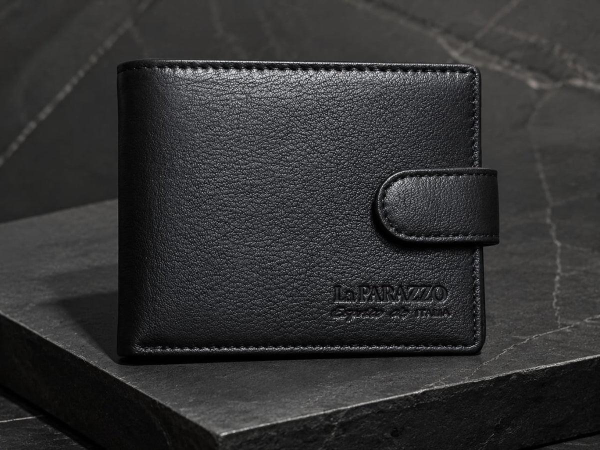 La Parazzo Premium Men’s Genuine Leather Wallet – Bifold Wallet with Snap Closure, Multiple Card Slots, ID Window & Cash Compartment