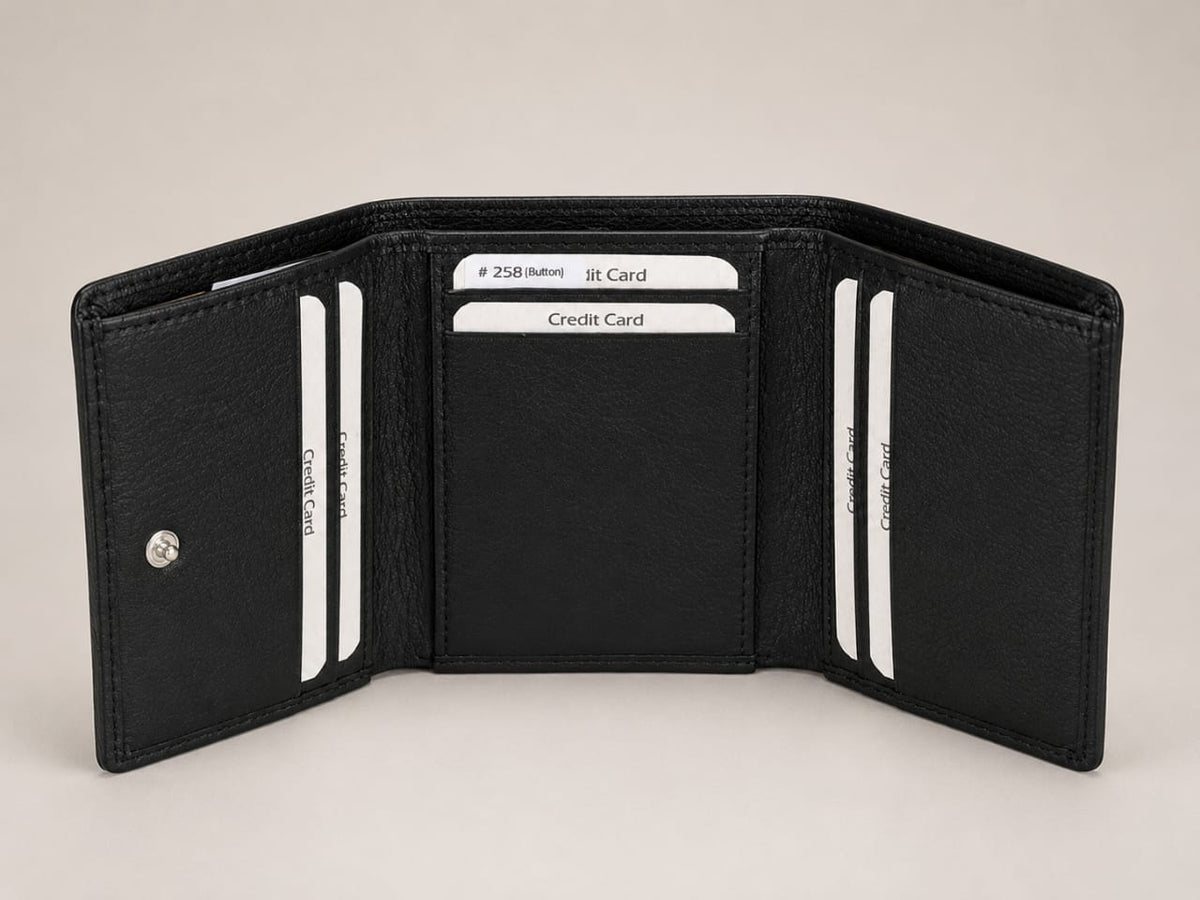 La Parazzo Premium Men’s Genuine Leather Trifold Wallet – Compact Vertical Wallet with Multiple Card Slots, Cash Compartment & Snap-Button Section