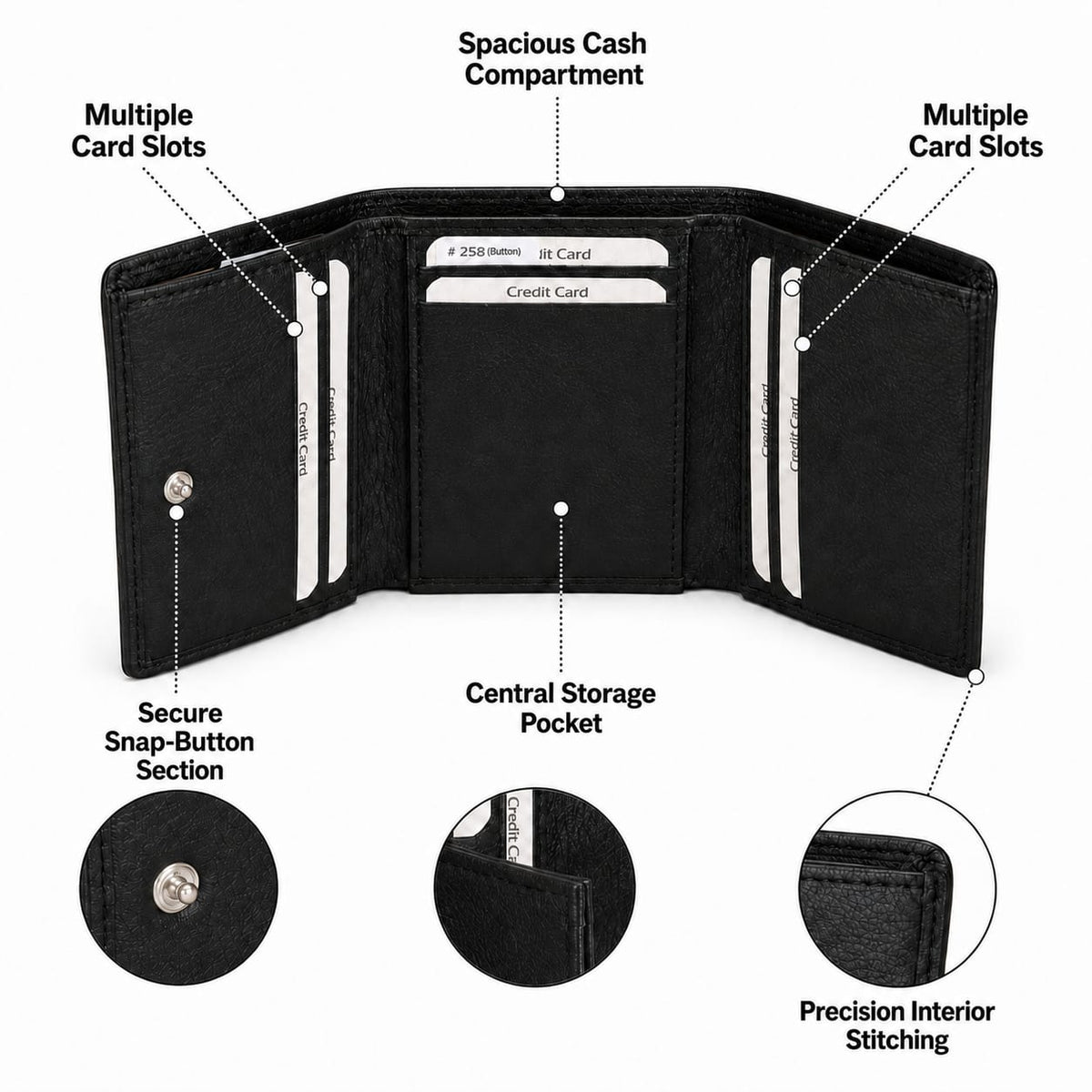 La Parazzo Premium Men’s Genuine Leather Trifold Wallet – Compact Vertical Wallet with Multiple Card Slots, Cash Compartment & Snap-Button Section