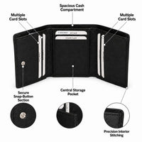 La Parazzo Premium Men’s Genuine Leather Trifold Wallet – Compact Vertical Wallet with Multiple Card Slots, Cash Compartment & Snap-Button Section