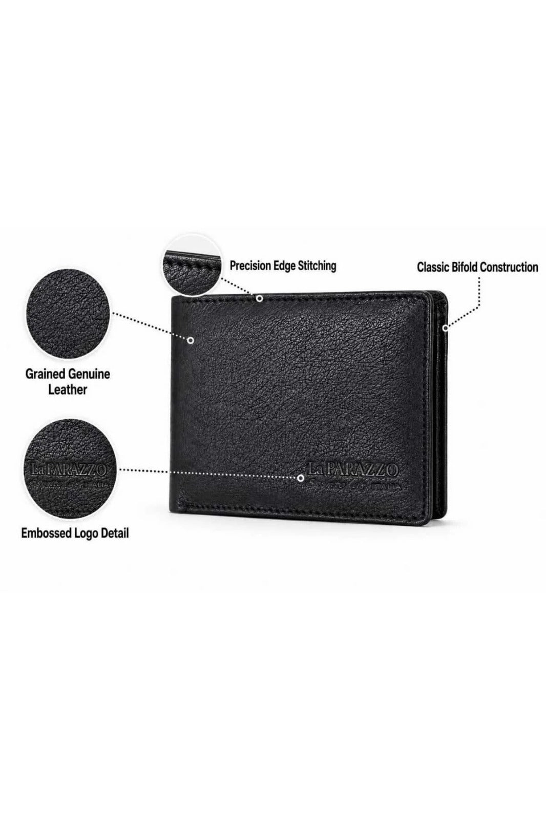 La Parazzo Premium Men’s Genuine Leather Bifold Wallet – Compact Wallet with Multiple Card Slots, ID Window & Cash Compartment