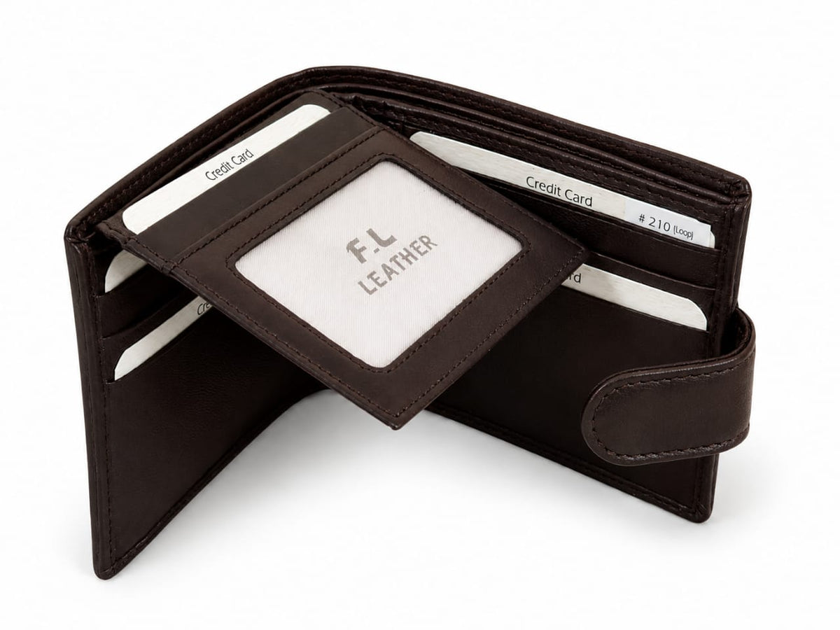La Parazzo Premium Genuine Leather Men’s Wallet with Snap Closure, ID Window & Multi-Card Storage