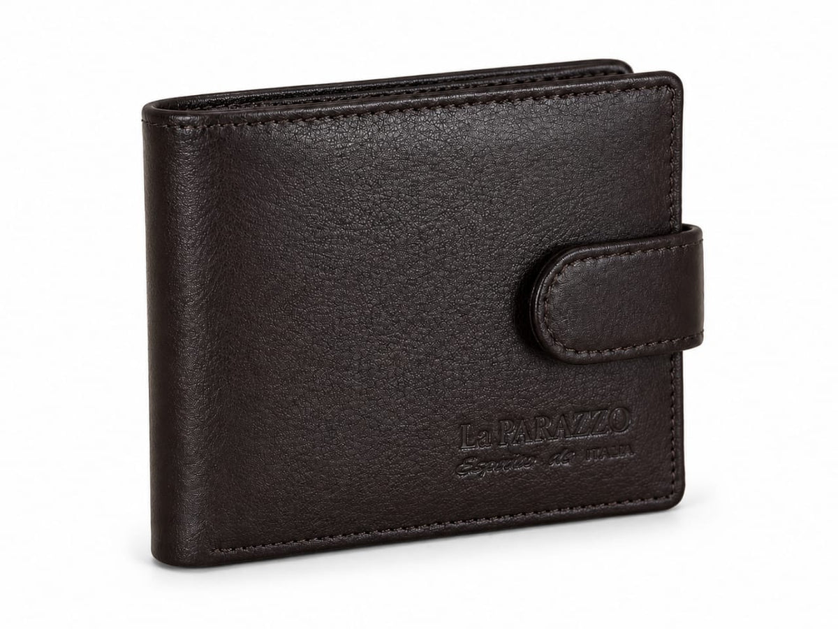 La Parazzo Premium Genuine Leather Men’s Wallet with Snap Closure, ID Window & Multi-Card Storage