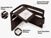La Parazzo Premium Genuine Leather Men’s Wallet with Snap Closure, ID Window & Multi-Card Storage
