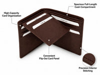 La Parazzo Premium Genuine Leather Men’s Bifold Wallet with Flip-Out Card Holder & Cash Compartment