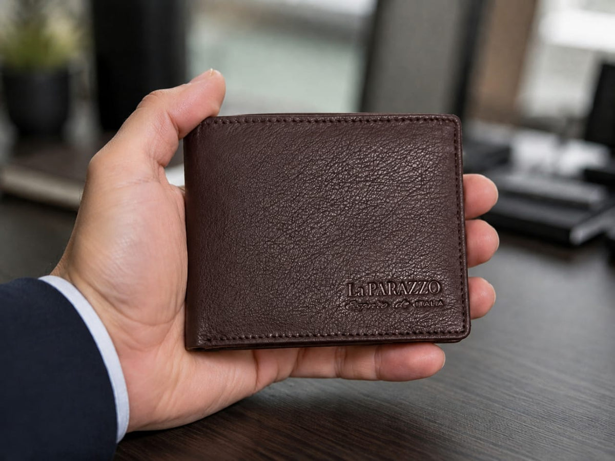 La Parazzo Premium Genuine Leather Men’s Bifold Wallet with Flip-Out Card Holder & Cash Compartment