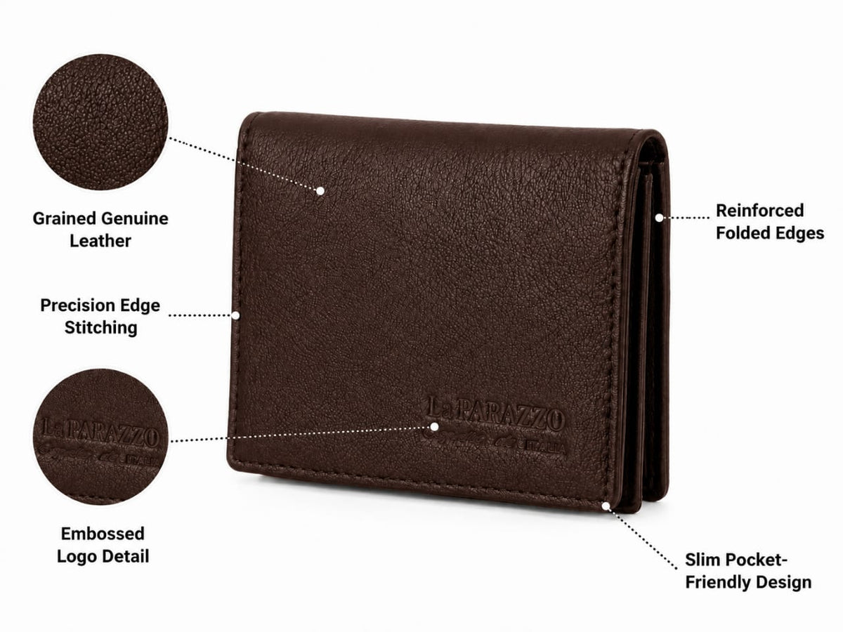 La Parazzo Premium 100% Genuine Leather Men’s Wallet – Compact Bifold Wallet with Card Slots, ID Window & Coin Pocket