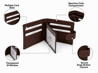 La Parazzo Premium Men’s Genuine Leather Wallet – Bifold Wallet with Snap Closure, Multiple Card Slots, ID Window & Cash Compartment