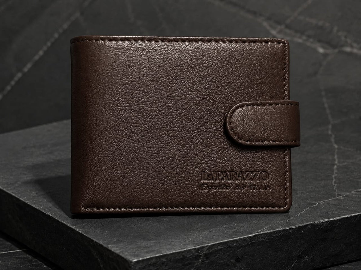 La Parazzo Premium Men’s Genuine Leather Wallet – Bifold Wallet with Snap Closure, Multiple Card Slots, ID Window & Cash Compartment