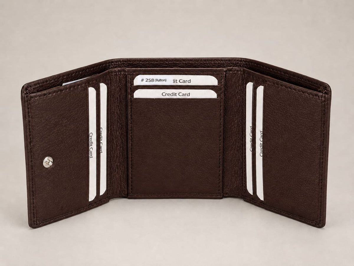 La Parazzo Premium Men’s Genuine Leather Trifold Wallet – Compact Vertical Wallet with Multiple Card Slots, Cash Compartment & Snap-Button Section