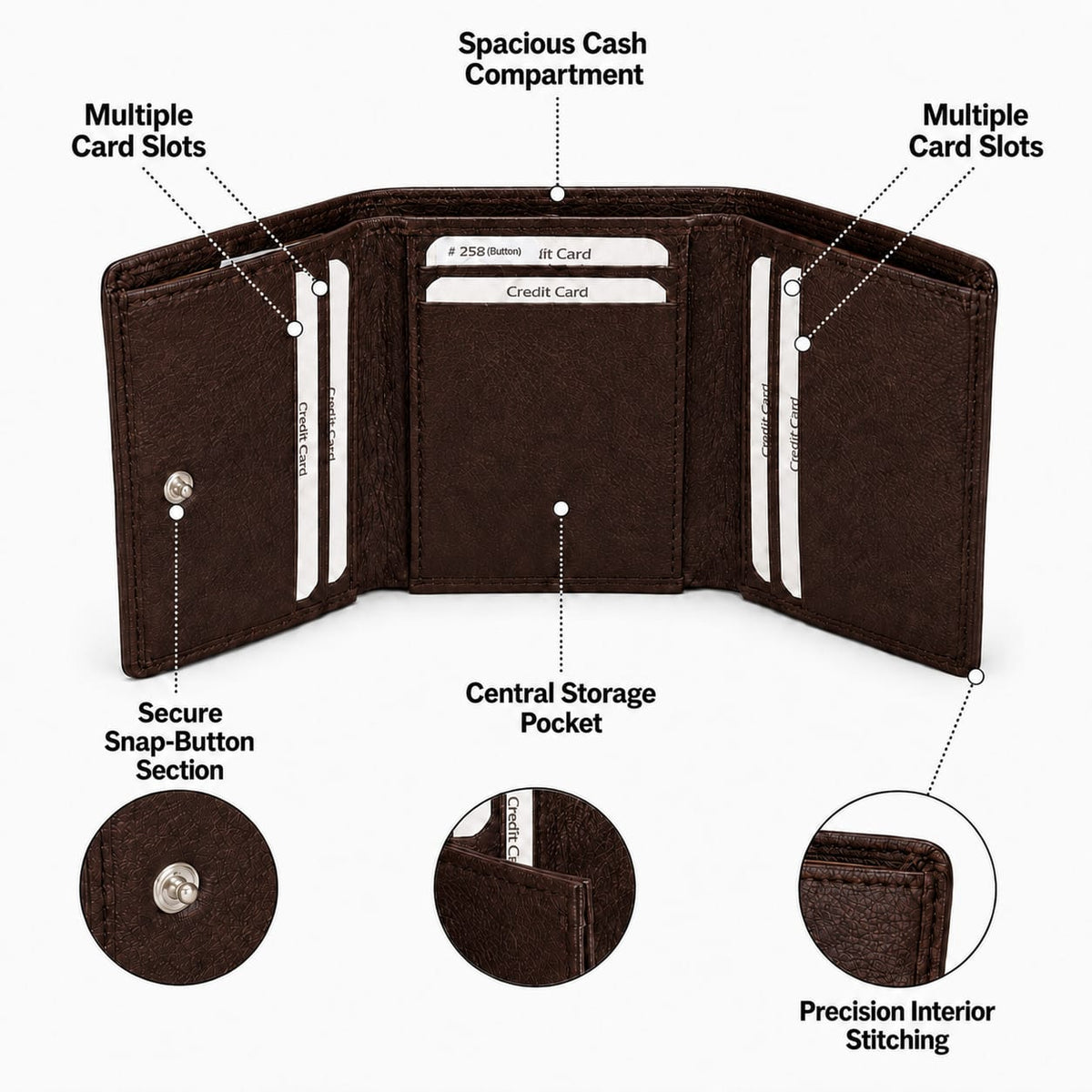 La Parazzo Premium Men’s Genuine Leather Trifold Wallet – Compact Vertical Wallet with Multiple Card Slots, Cash Compartment & Snap-Button Section