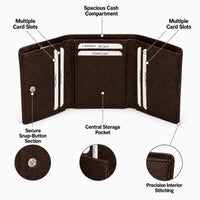 La Parazzo Premium Men’s Genuine Leather Trifold Wallet – Compact Vertical Wallet with Multiple Card Slots, Cash Compartment & Snap-Button Section