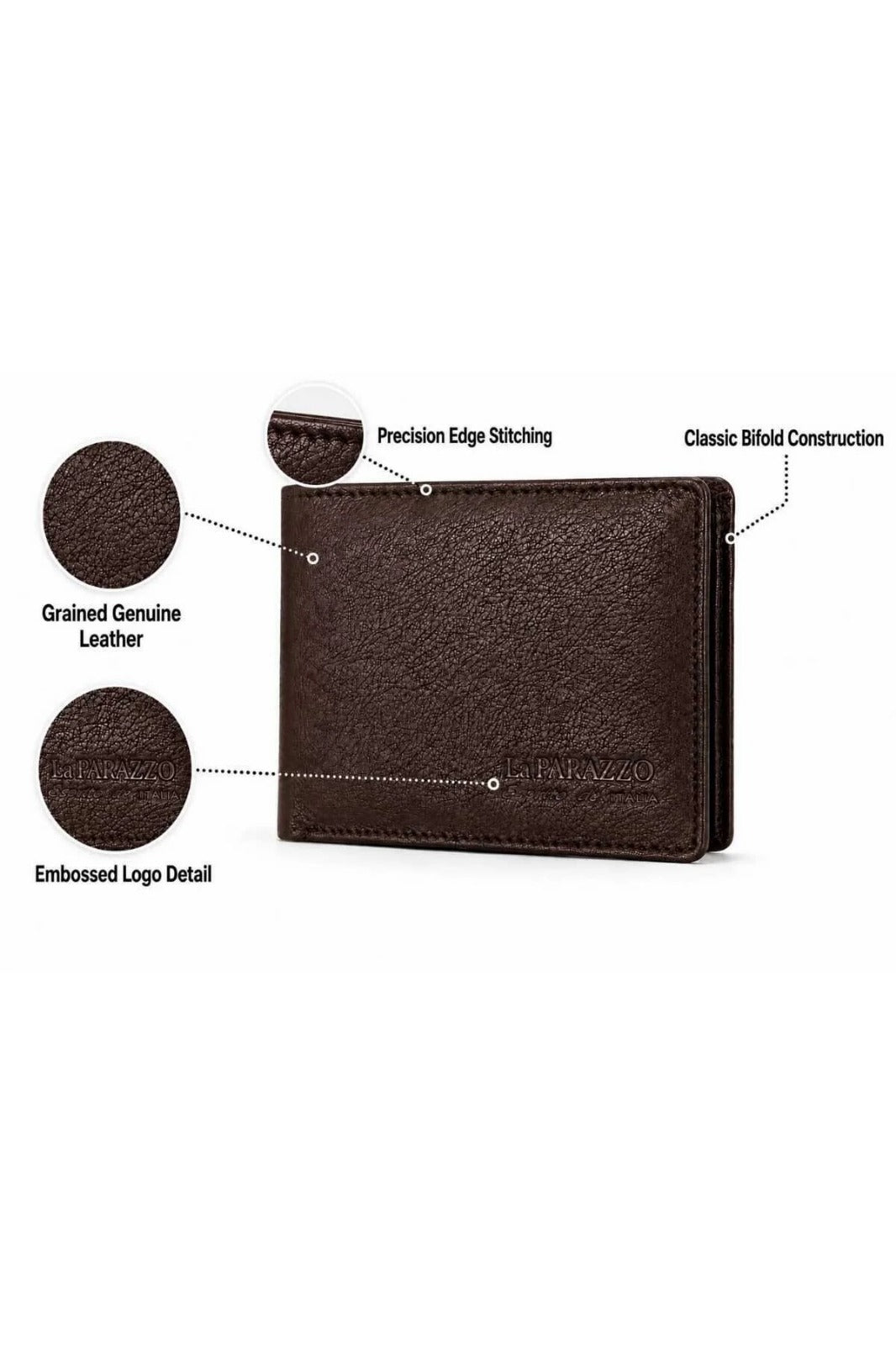 La Parazzo Premium Men’s Genuine Leather Bifold Wallet – Compact Wallet with Multiple Card Slots, ID Window & Cash Compartment