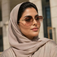 Premium Women’s Rimless Geometric Sunglasses – Gradient Lens Fashion Eyewear with Decorative Metal Temples