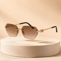 Premium Women’s Rimless Geometric Sunglasses – Gradient Lens Fashion Eyewear with Decorative Metal Temples