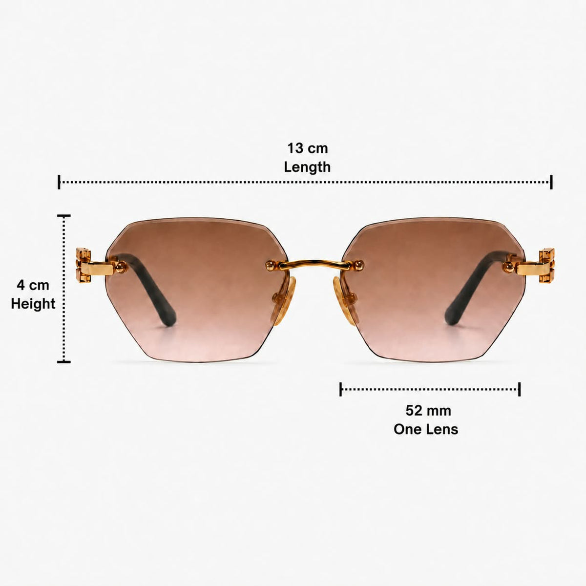 Premium Women’s Rimless Geometric Sunglasses – Gradient Lens Fashion Eyewear with Decorative Metal Temples