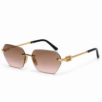 Premium Women’s Rimless Geometric Sunglasses – Gradient Lens Fashion Eyewear with Decorative Metal Temples