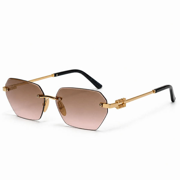 Premium Women’s Rimless Geometric Sunglasses – Gradient Lens Fashion Eyewear with Decorative Metal Temples