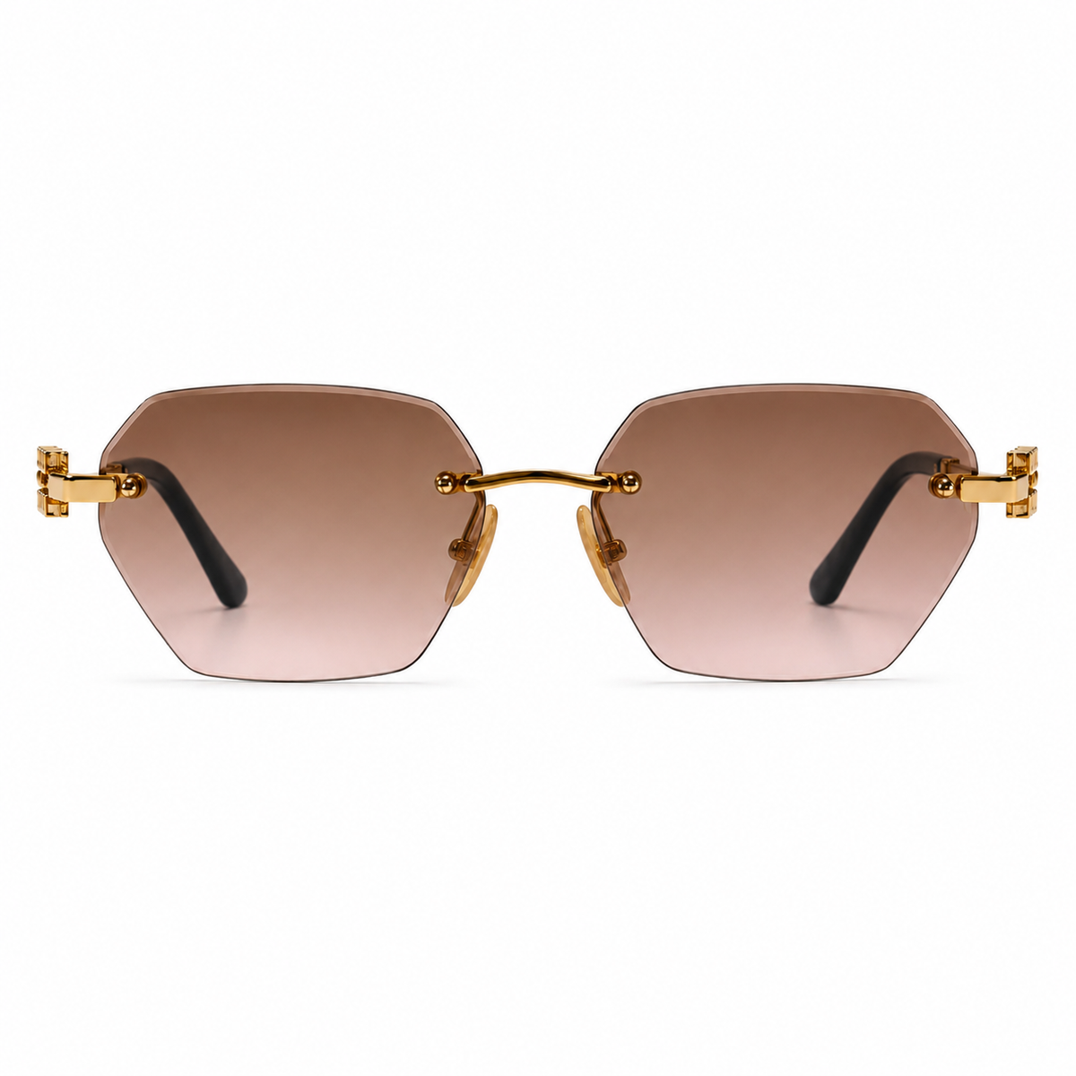 Premium Women’s Rimless Geometric Sunglasses – Gradient Lens Fashion Eyewear with Decorative Metal Temples