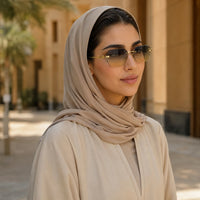 Premium Women’s Rimless Geometric Sunglasses – Gradient Lens Fashion Eyewear with Decorative Metal Temples