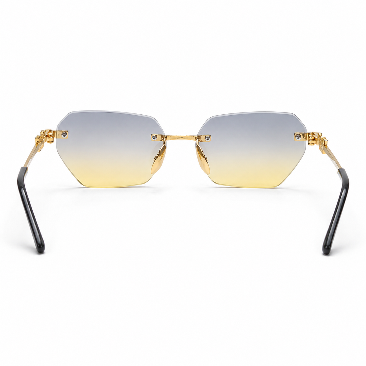 Premium Women’s Rimless Geometric Sunglasses – Gradient Lens Fashion Eyewear with Decorative Metal Temples