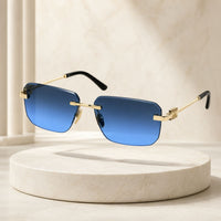 Premium Rimless Rectangular Sunglasses for Women – Elegant Metal Temple Fashion Eyewear
