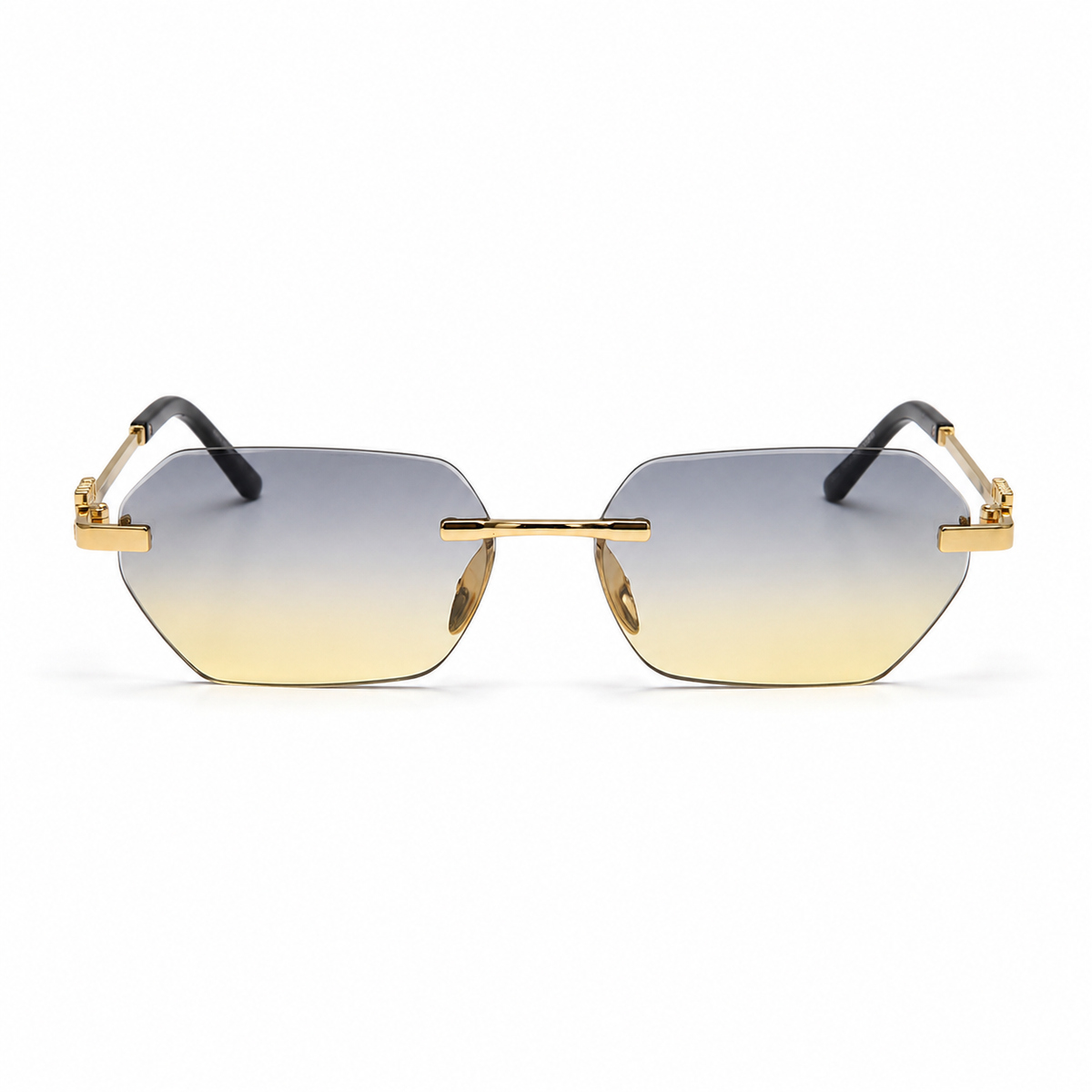 Premium Women’s Rimless Geometric Sunglasses – Gradient Lens Fashion Eyewear with Decorative Metal Temples