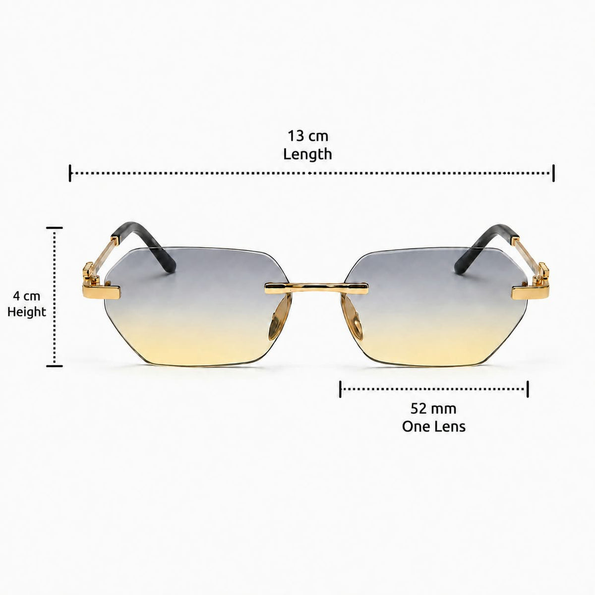 Premium Women’s Rimless Geometric Sunglasses – Gradient Lens Fashion Eyewear with Decorative Metal Temples