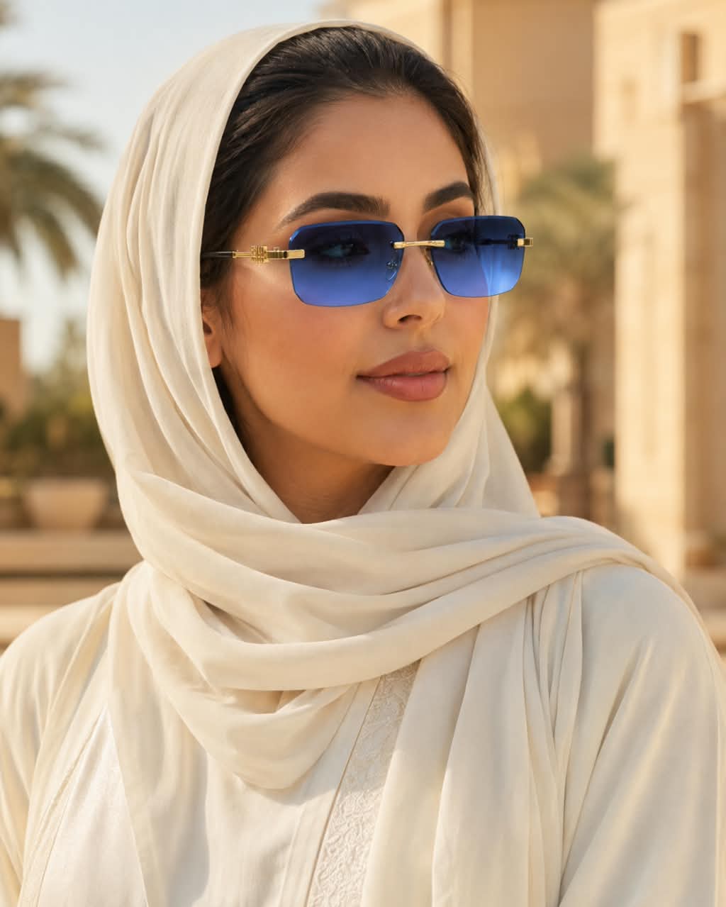 Premium Rimless Rectangular Sunglasses for Women – Elegant Metal Temple Fashion Eyewear