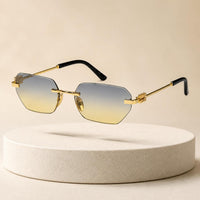 Premium Women’s Rimless Geometric Sunglasses – Gradient Lens Fashion Eyewear with Decorative Metal Temples