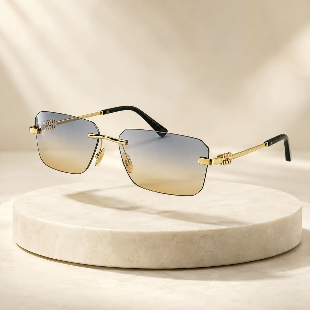 Premium Rimless Rectangular Sunglasses for Women – Elegant Metal Temple Fashion Eyewear