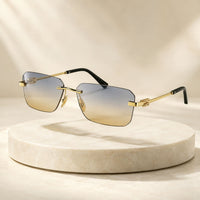 Premium Rimless Rectangular Sunglasses for Women – Elegant Metal Temple Fashion Eyewear
