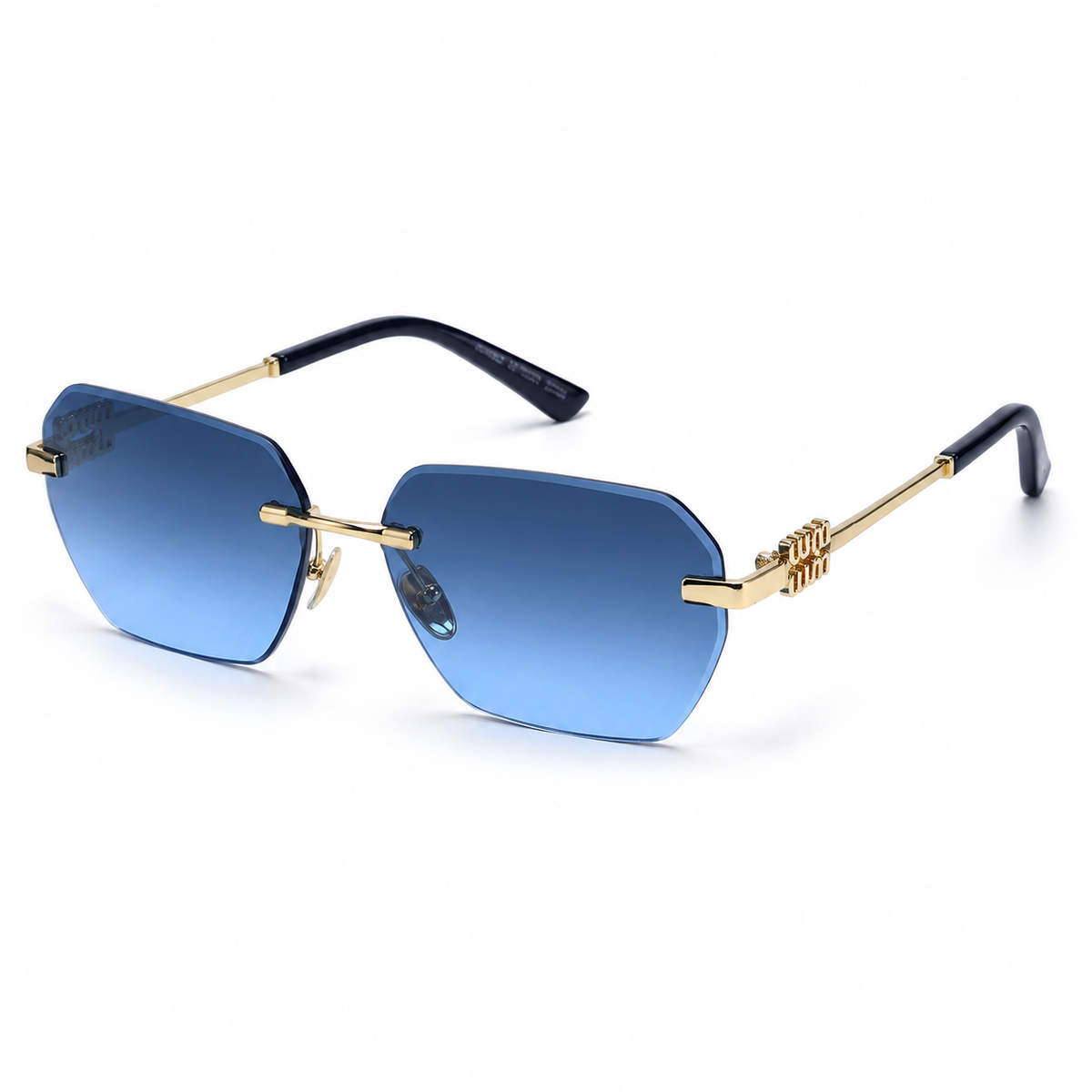 Premium Women’s Rimless Geometric Sunglasses – Gradient Lens Fashion Eyewear with Decorative Metal Temples