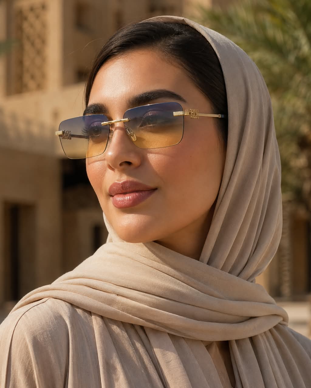 Premium Rimless Rectangular Sunglasses for Women – Elegant Metal Temple Fashion Eyewear